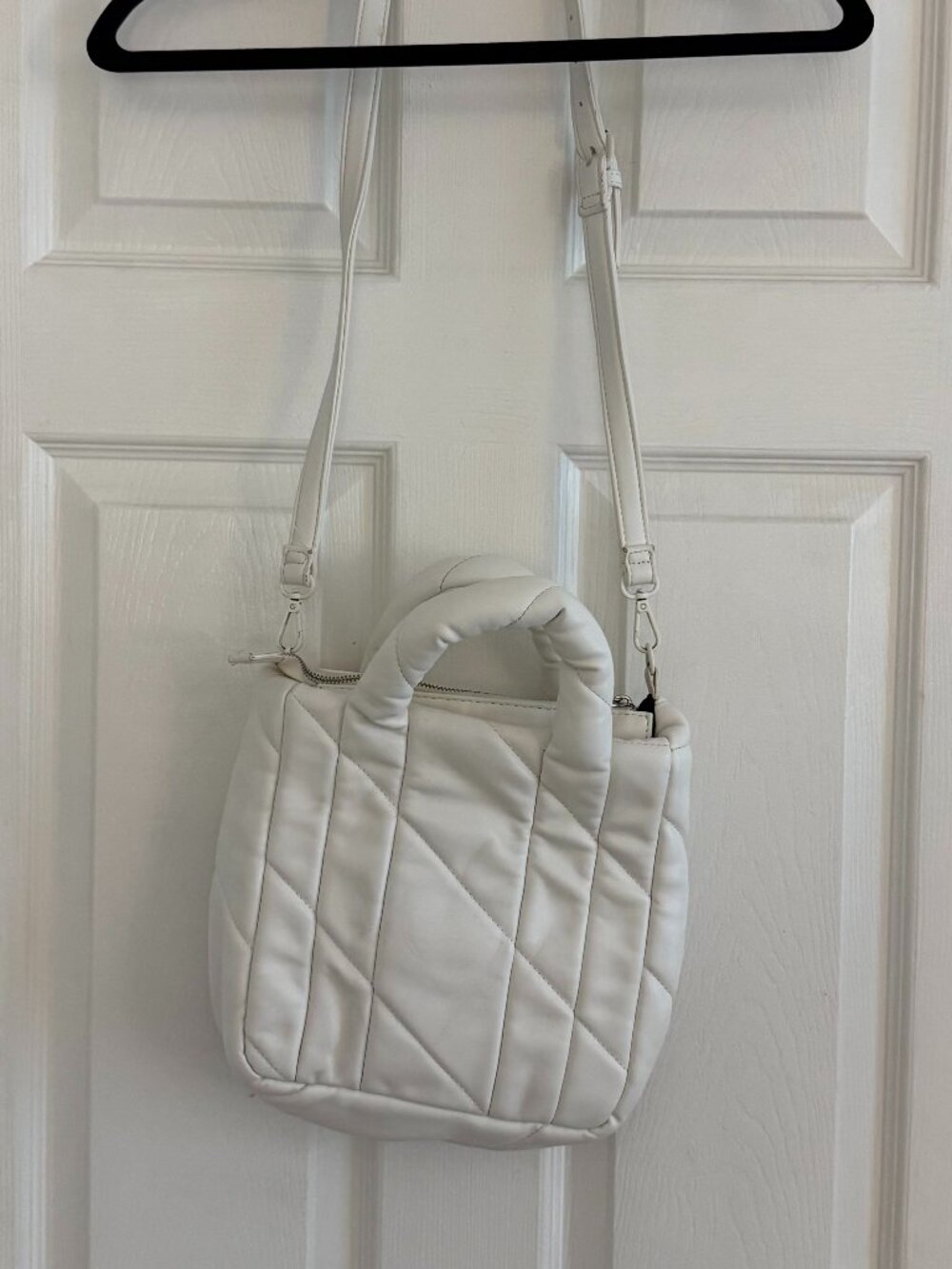 Zara White Puffer Tote Crossbody Purse | Quilted Mini Bag